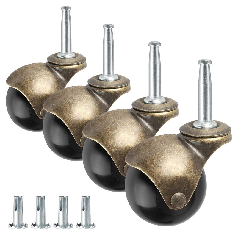 Apllamo Brass Vintage Antique 2" Ball Caster Wheels - Set of 4 Heavy Duty, 5/16" x 1 1/2" (8 x 38mm) Wheels with Sleeve for Furniture, Chairs, Cabinets - Image 1